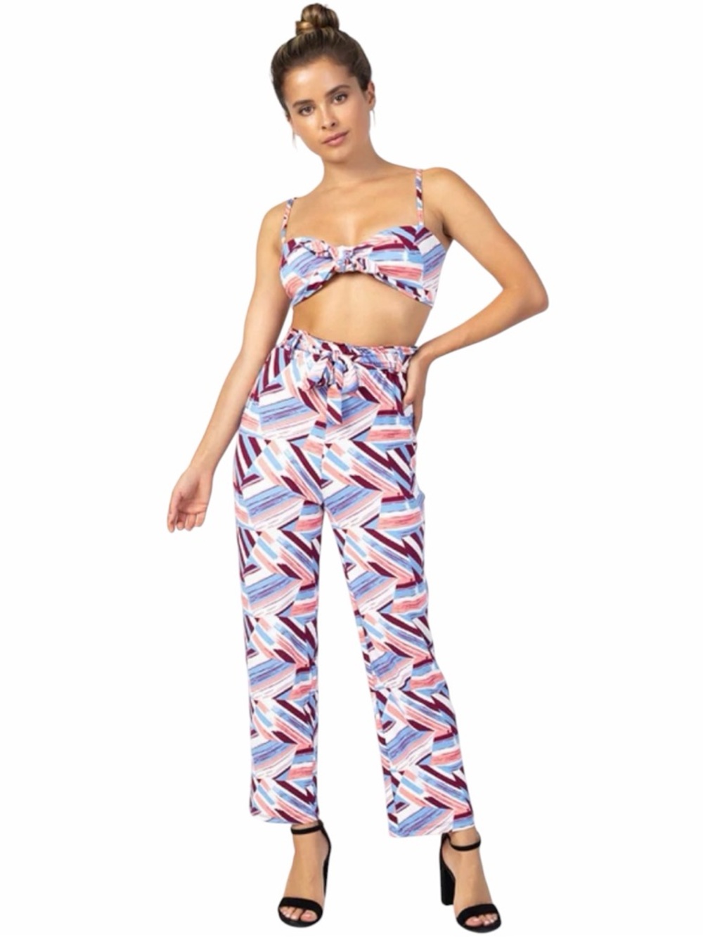Capella Y2K Geometric Crop Top Wide Leg Pant Set Size Large NWT